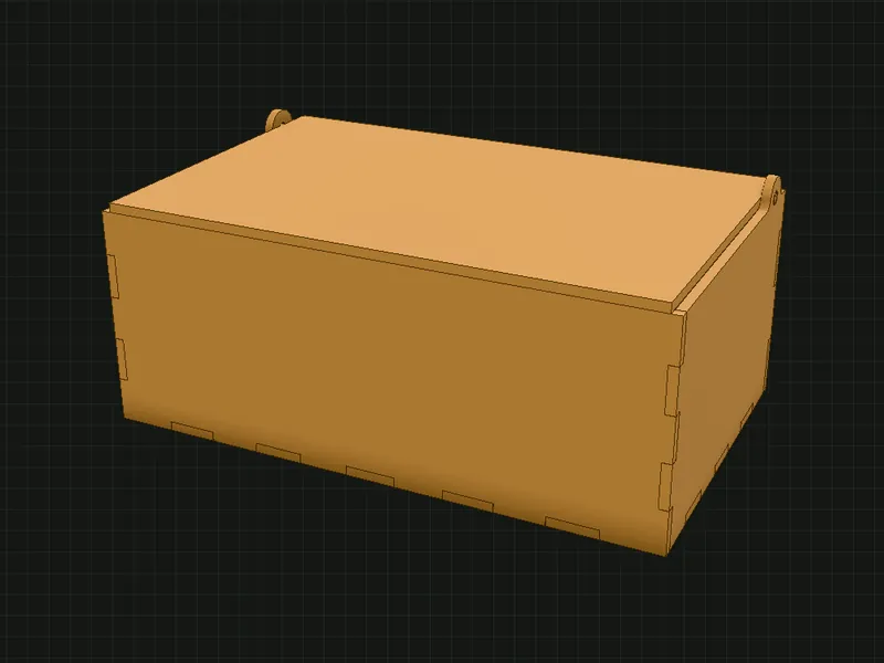 Caja batiente en el ensamble 3D de KerfStudio