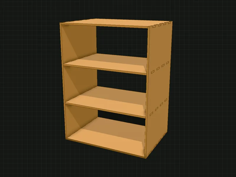 Estante para cajas en el ensamble 3D de KerfStudio