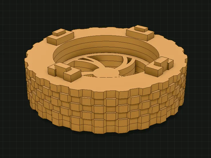 Rueda con neumático en el ensamble 3D de KerfStudio